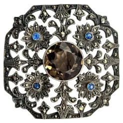 Sale Pamono Antique Edwardian Silver 925, Marcasite, Glass and Stone Brooch