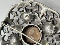 Sale Pamono Antique Edwardian Silver 925, Marcasite, Glass and Stone Brooch