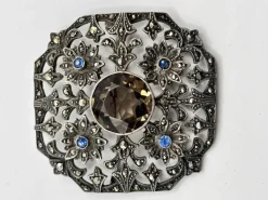 Sale Pamono Antique Edwardian Silver 925, Marcasite, Glass and Stone Brooch