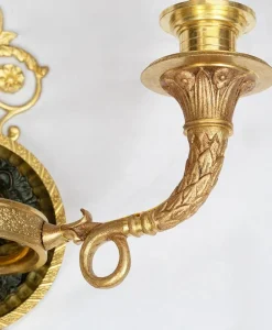 Best Pamono Antique Empire Chiseled Gilt and Satin-Finished Bronze Sconces, France, 19th Century, Set of 2