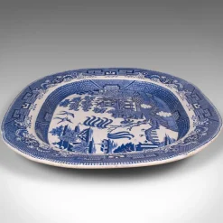 Pamono Antique English Ceramic Willow Pattern Serving Plate><noscript><img width=
