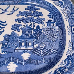 Pamono Antique English Ceramic Willow Pattern Serving Plate><noscript><img width=