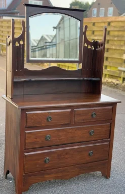 Pamono Antique English Dressing Table with Mirror><noscript><img width=