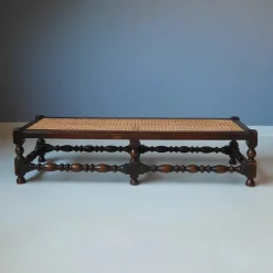 Pamono Antique English Foot Bench with Rattan, 1920s> Benches