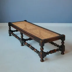 Pamono Antique English Foot Bench with Rattan, 1920s> Benches