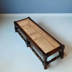 Pamono Antique English Foot Bench with Rattan, 1920s><noscript><img width=