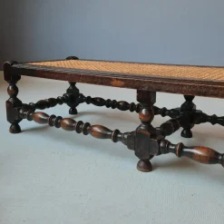 Pamono Antique English Foot Bench with Rattan, 1920s><noscript><img width=