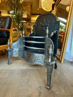 Pamono Antique English Georgian Polished Steel Dog Fire Grate, 1850s><noscript><img width=