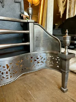 Pamono Antique English Georgian Polished Steel Dog Fire Grate, 1850s><noscript><img width=
