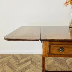 Pamono Antique English Mahogany Drop-Leaf Stretcher Table on Castors, 19th Century><noscript><img width=