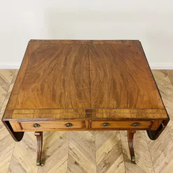 Pamono Antique English Mahogany Drop-Leaf Stretcher Table on Castors, 19th Century><noscript><img width=