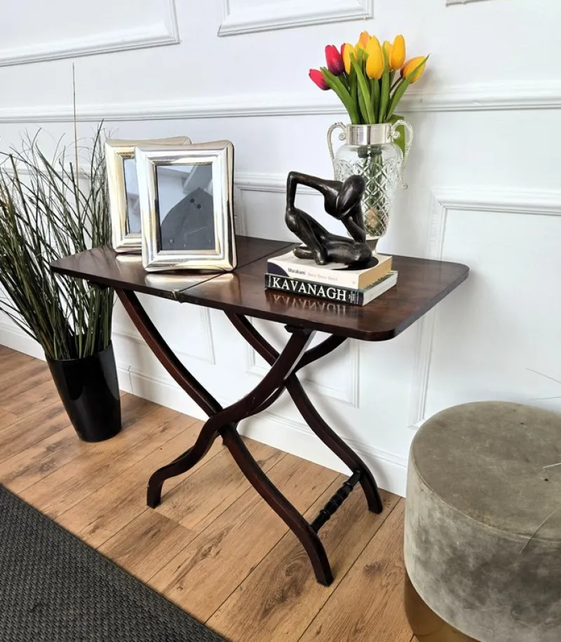Pamono Antique English Mahogany Folding Table, 1890s> Console Tables