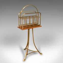 Pamono Antique English Newspaper Stand in Oak & Brass, 1900s> Magazine Racks