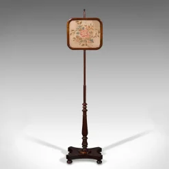 New Pamono Antique English Regency Adjustable Pole Screen Needlepoint Fire Shield, 1830s