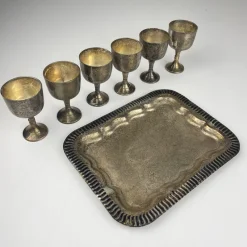 Pamono Antique English Silver Plated Glasses and Tray, 1890s, Set of 8><noscript><img width=