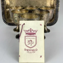 Pamono Antique English Silver Plated Glasses and Tray, 1890s, Set of 8><noscript><img width=