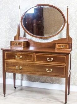 Pamono Antique English Softwood and Mahogany Veneer Vanity Table by Maple & Co., 1890s
