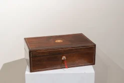 Pamono Antique English Tabletop Safe with Key, 1800s> Trunks Crates & Baskets