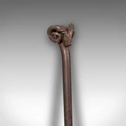 Clearance Pamono Antique English Wrought Iron Rams Head Fire Poker, 1910