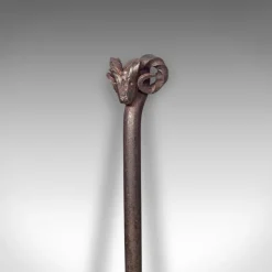 Clearance Pamono Antique English Wrought Iron Rams Head Fire Poker, 1910