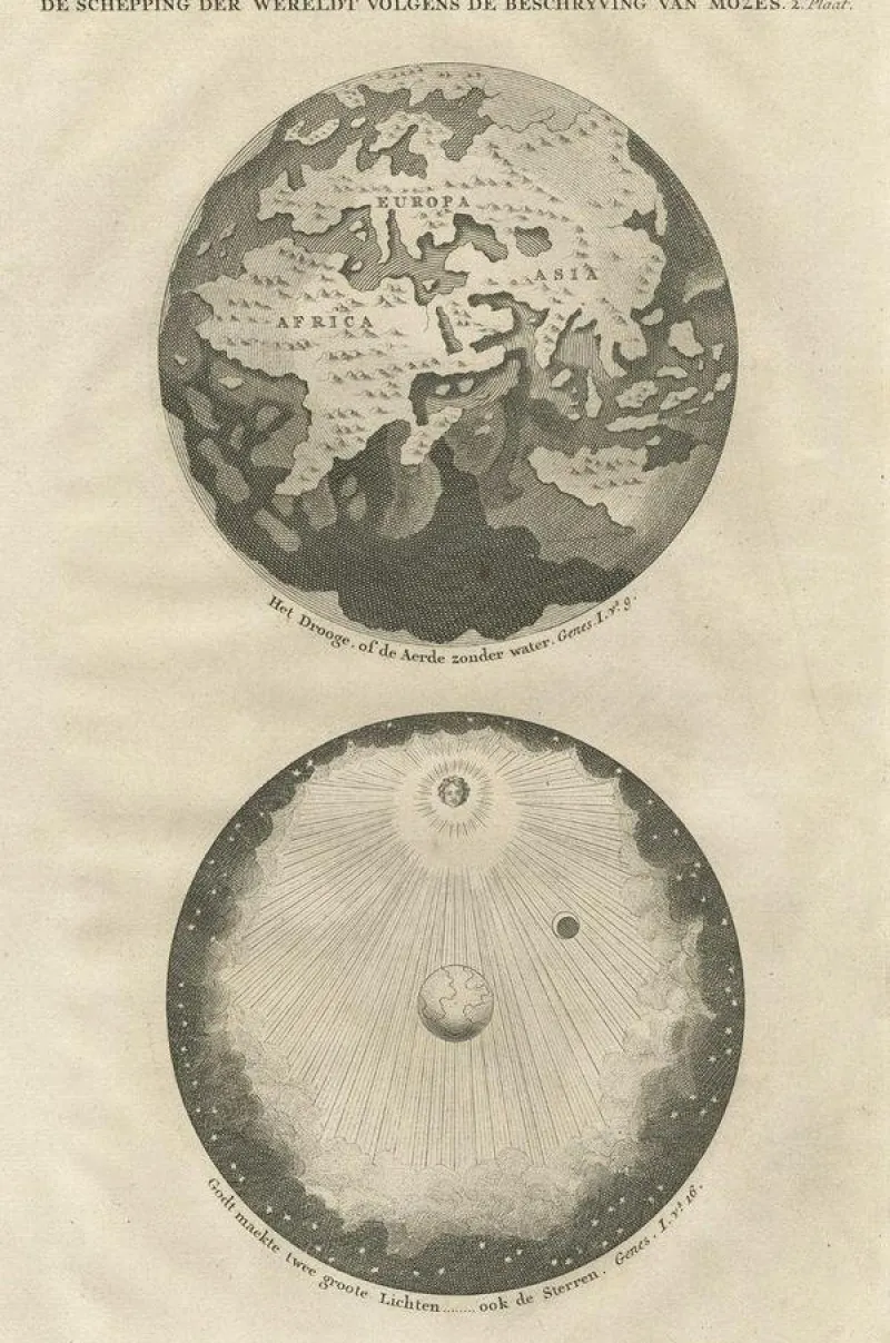 Pamono Antique Engraving of the Creation of the World According to Mozes, 1725