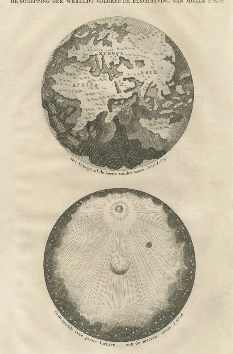 Pamono Antique Engraving of the Creation of the World According to Mozes, 1725