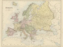 Pamono Antique Europe Map with Political Boundaries, 1884> Wall Decor