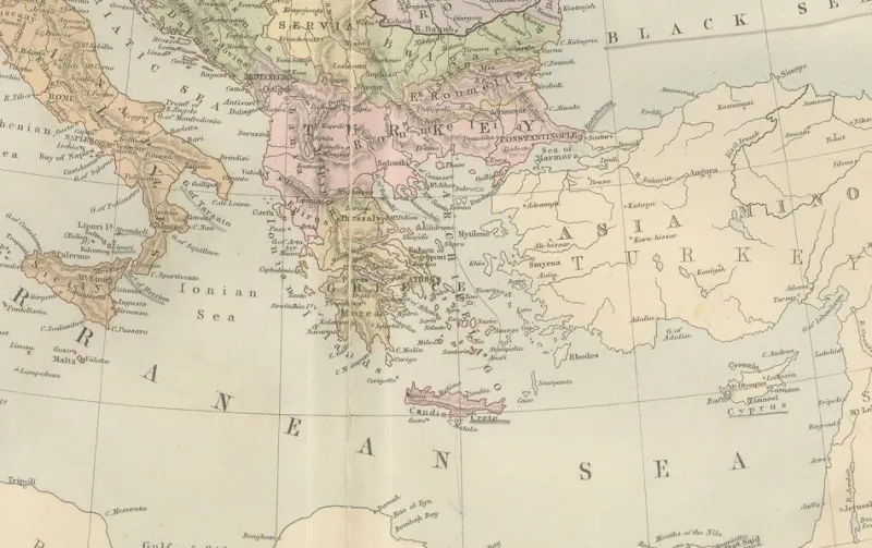 Pamono Antique Europe Map with Political Boundaries, 1884> Wall Decor