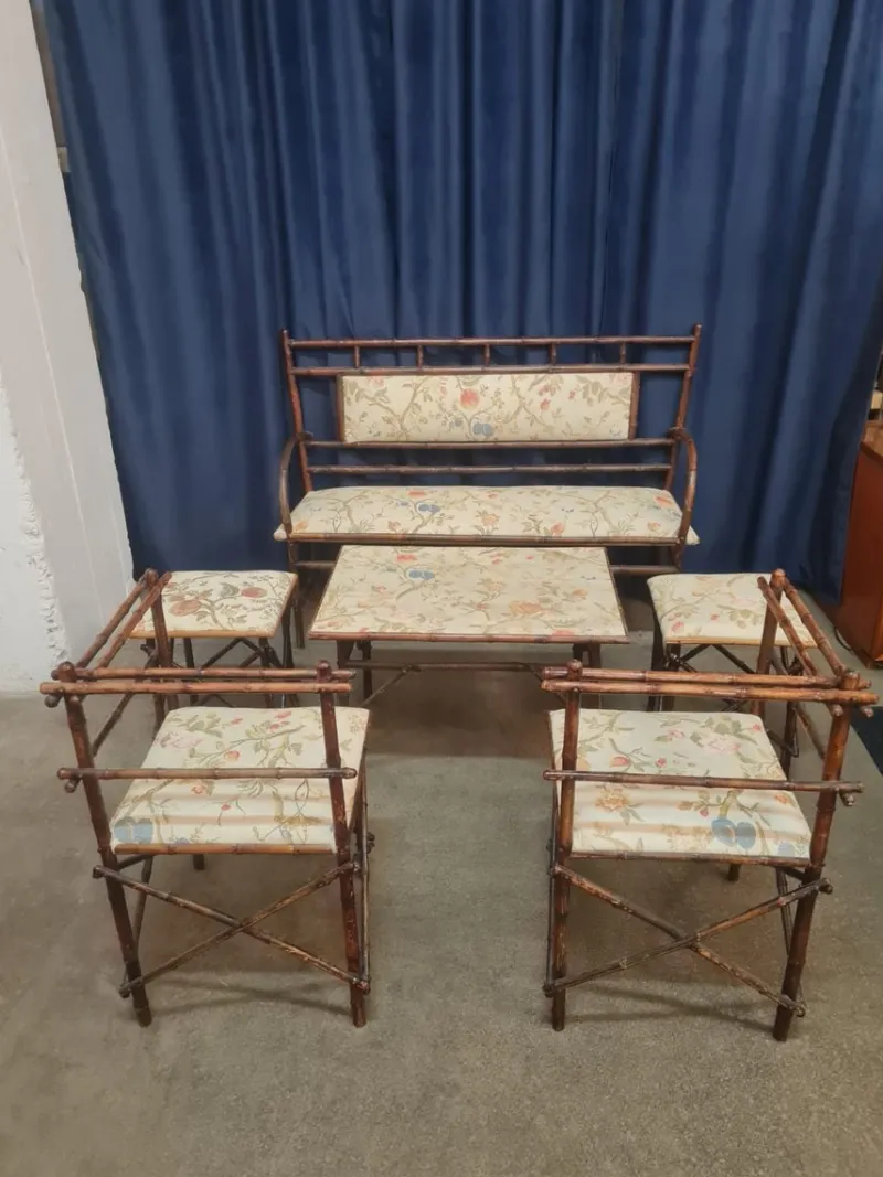 Pamono Antique Faux Bamboo Parlor Set from Maison Staněk Prague, Set of 6> Garden Seating