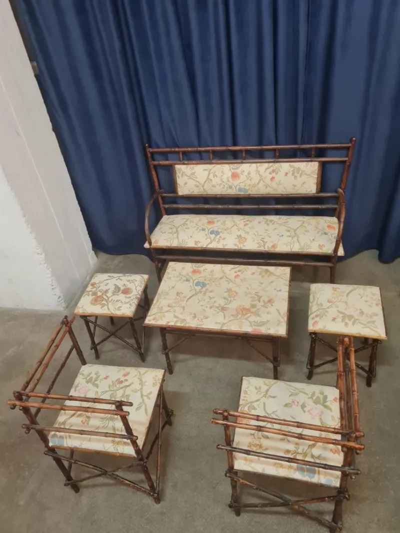 Pamono Antique Faux Bamboo Parlor Set from Maison Staněk Prague, Set of 6> Garden Seating
