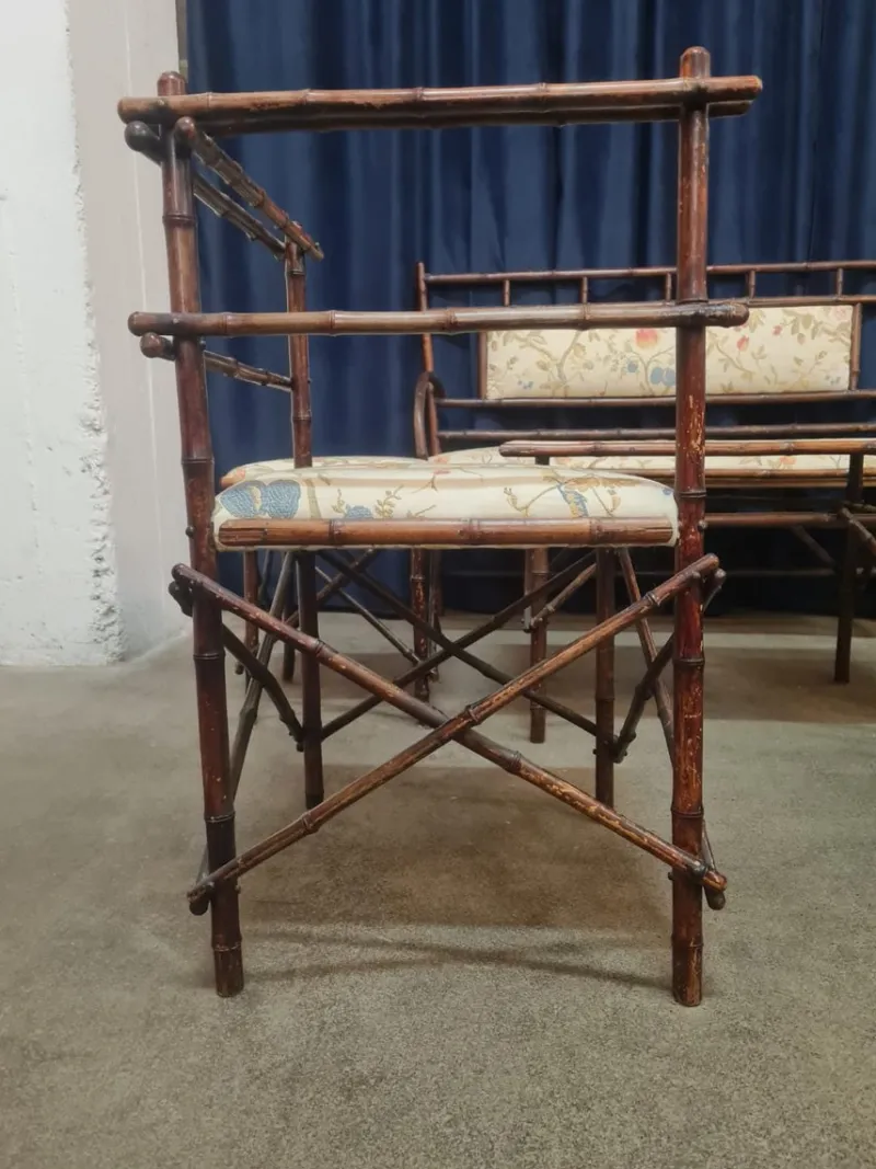 Pamono Antique Faux Bamboo Parlor Set from Maison Staněk Prague, Set of 6> Garden Seating