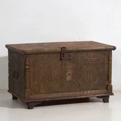 Pamono Antique Floral Carved Chest, 1820s> Trunks Crates & Baskets