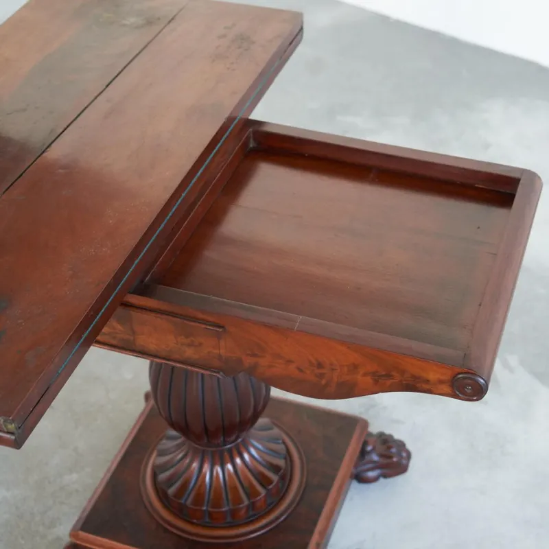 Best Pamono Antique Folding Pedestal Card Table, 19th Century