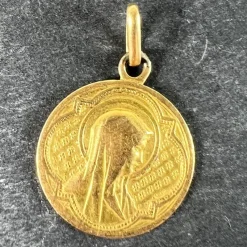 Pamono Antique French 18 Karat Yellow Gold Virgin Mary Medal Pendant> Necklaces