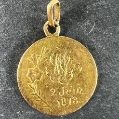 Pamono Antique French 18 Karat Yellow Gold Virgin Mary Medal Pendant><noscript><img width=