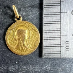 Pamono Antique French 18 Karat Yellow Gold Virgin Mary Medal Pendant><noscript><img width=