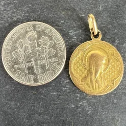Pamono Antique French 18 Karat Yellow Gold Virgin Mary Medal Pendant><noscript><img width=