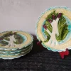 New Pamono Antique French Asparagus Barbotine Plate from Salins, 1900s, Set of 5