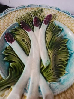 New Pamono Antique French Asparagus Barbotine Plate from Salins, 1900s, Set of 5
