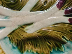 New Pamono Antique French Asparagus Barbotine Plate from Salins, 1900s, Set of 5