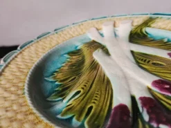 New Pamono Antique French Asparagus Barbotine Plate from Salins, 1900s, Set of 5
