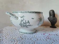 Pamono Antique French Campagne Series Soup Tureen in Green Ironstone from FF Pexonne, 1890s> Serving Dishes