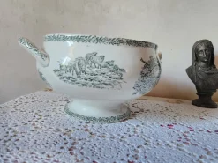 Pamono Antique French Campagne Series Soup Tureen in Green Ironstone from FF Pexonne, 1890s> Serving Dishes