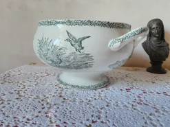 Pamono Antique French Campagne Series Soup Tureen in Green Ironstone from FF Pexonne, 1890s><noscript><img width=