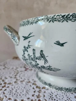 Pamono Antique French Campagne Series Soup Tureen in Green Ironstone from FF Pexonne, 1890s><noscript><img width=