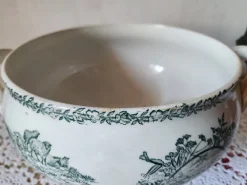 Pamono Antique French Campagne Series Soup Tureen in Green Ironstone from FF Pexonne, 1890s><noscript><img width=