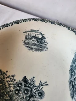 Pamono Antique French Campagne Series Compotier in Blue Faience from FF Pexonne, 1890s> Bowls