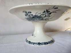 Pamono Antique French Campagne Series Compotier in Blue Faience from FF Pexonne, 1890s><noscript><img width=