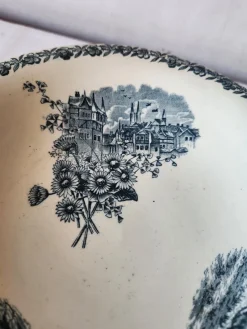 Pamono Antique French Campagne Series Compotier in Blue Faience from FF Pexonne, 1890s><noscript><img width=