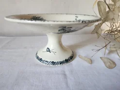 Pamono Antique French Campagne Series Compotier in Blue Faience from FF Pexonne, 1890s><noscript><img width=